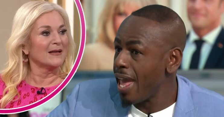 Vanessa Feltz and Ben Ofoedu frown in interviews