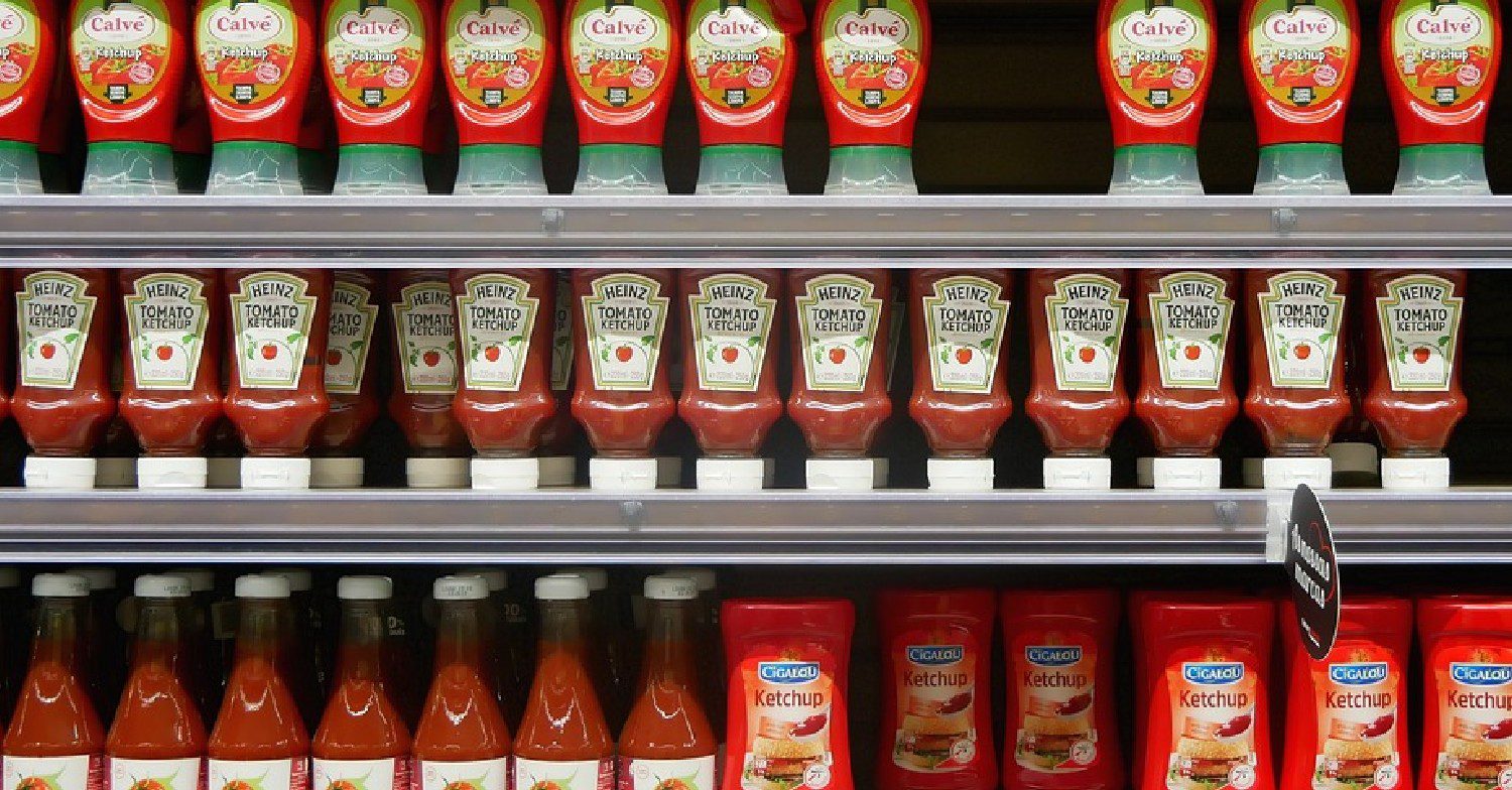 Heinz ketchup on a shelf 