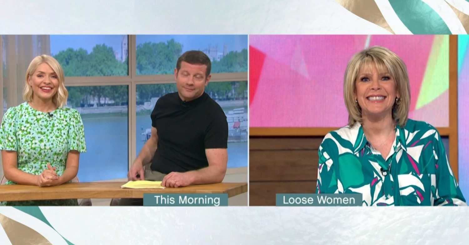 Holly Willoughby and Dermot O'Leary speaking to Ruth Langsford
