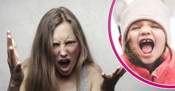 Angry woman screaming / Screaming kid