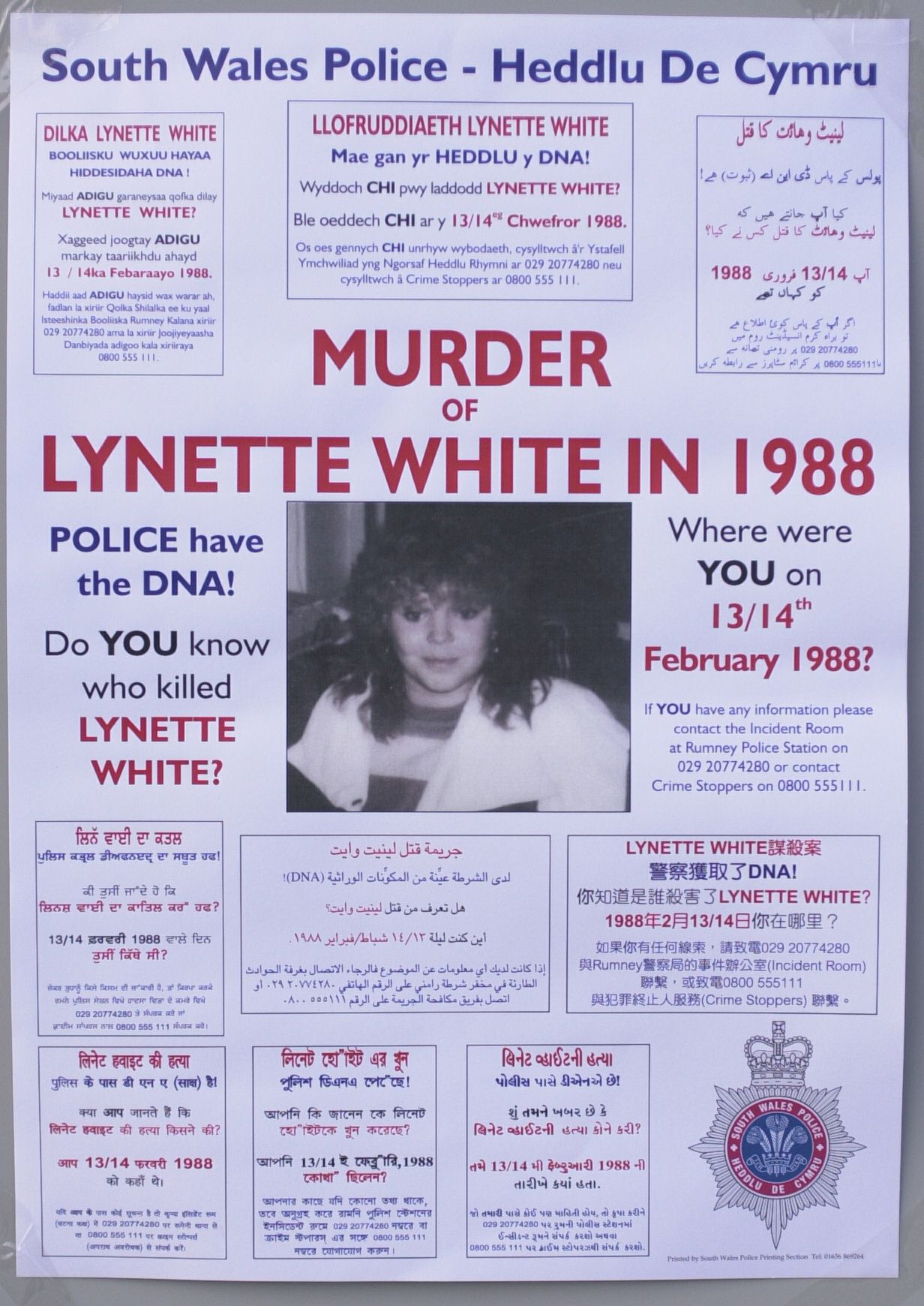 Murder of Lynette White poster in 1988