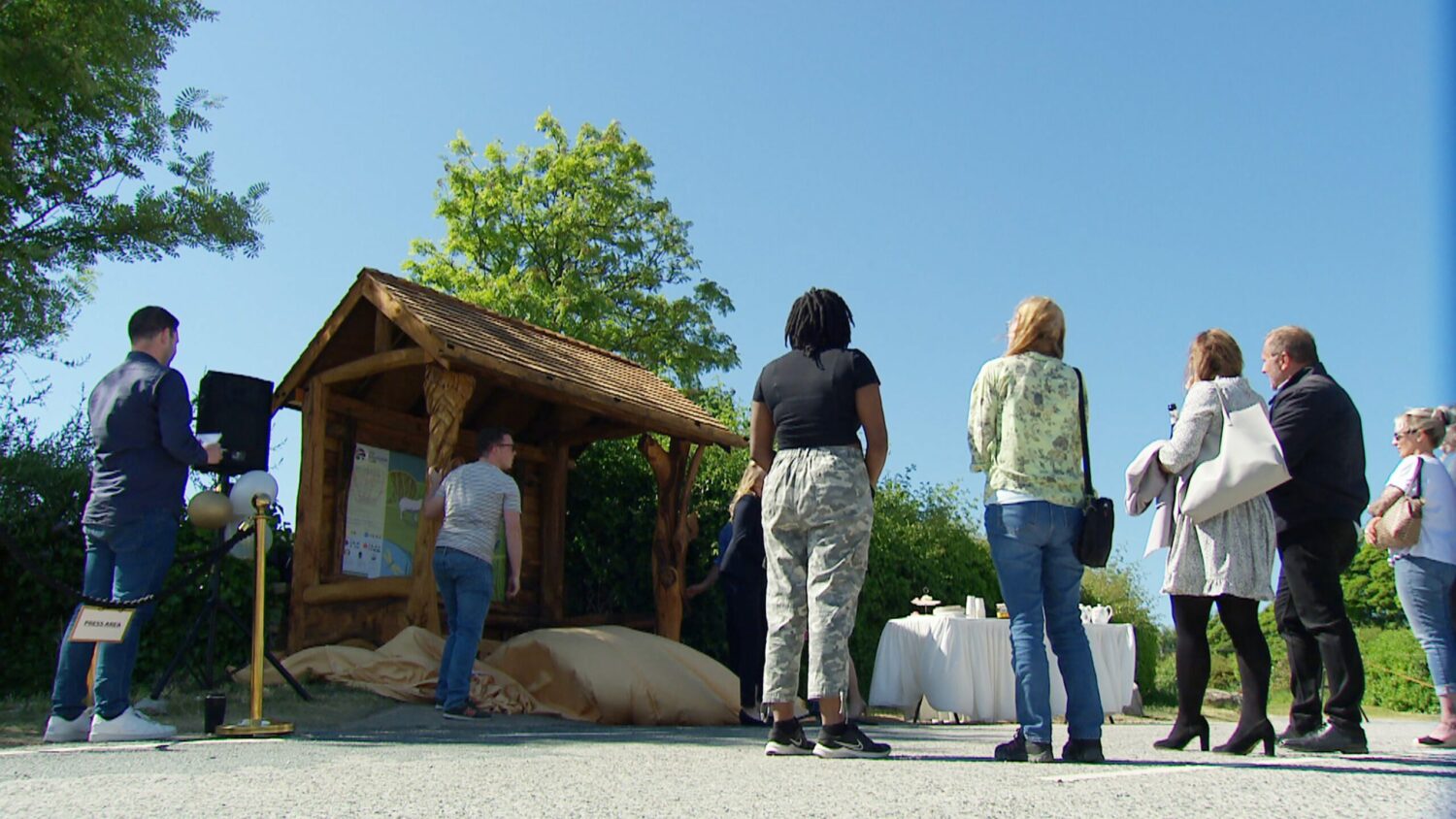 The new memorial bus stop is unveiled in Emmerdale