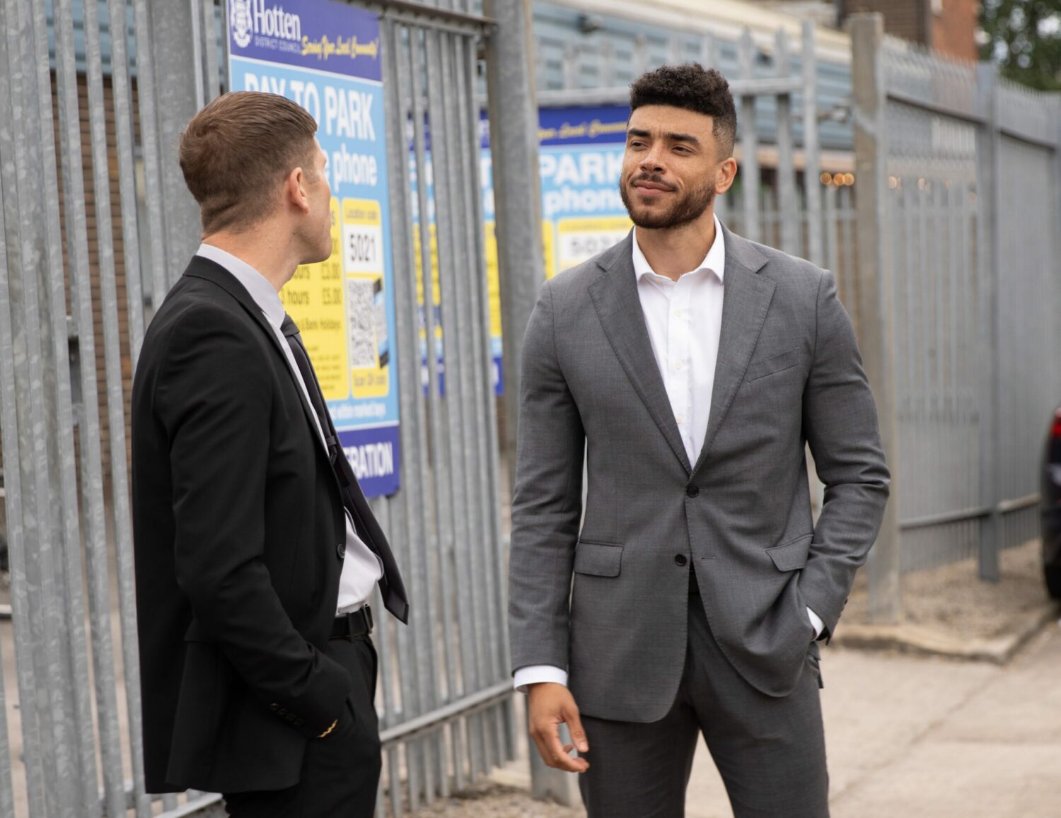 Emmerdale's Nate and Corey are talking outside