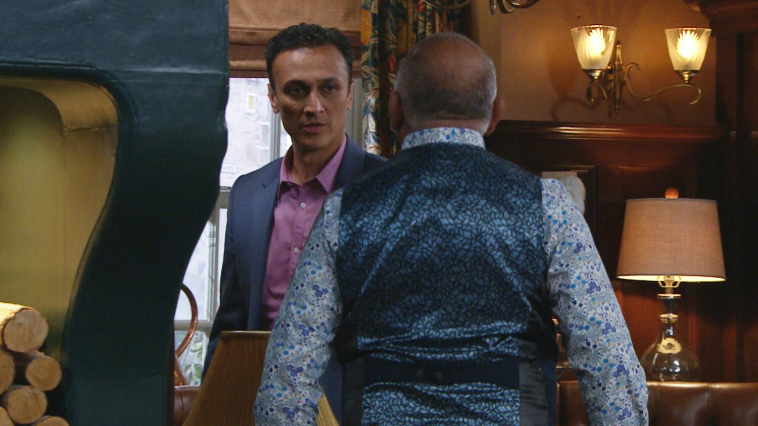 Jai looks angry as Rishi approaches on Emmerdale