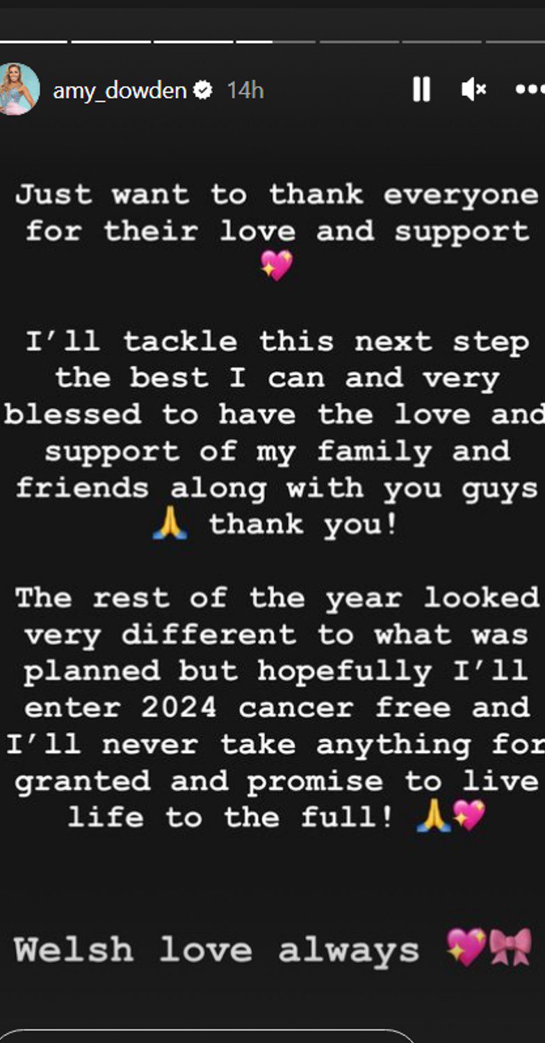 Amy Dowden thanks fans on Instagram