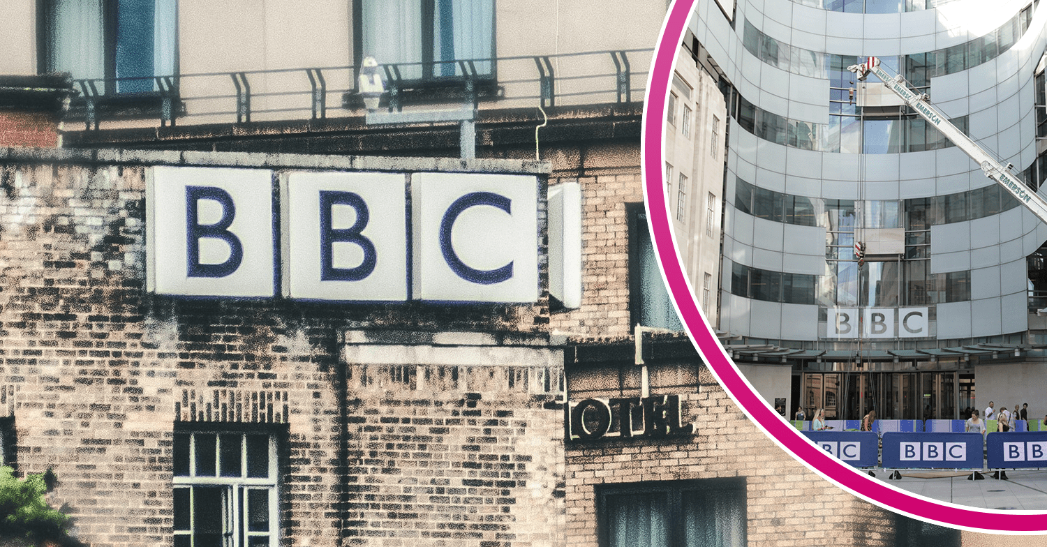 Composite image of the BBC building and a logo