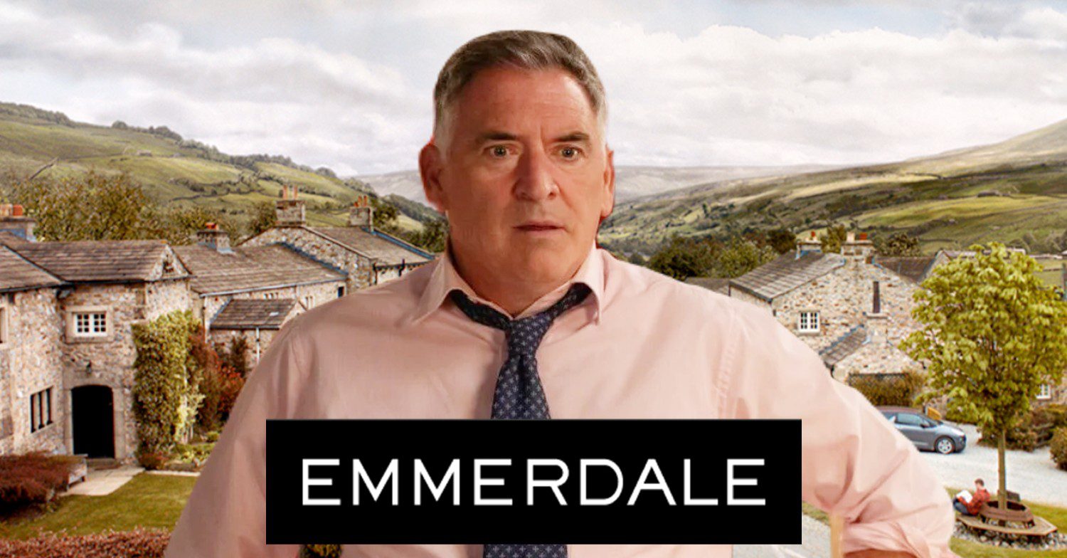 Bob looking shocked and upset on Emmerdale against background and logo (Credit: ITV/Composite: ED!)