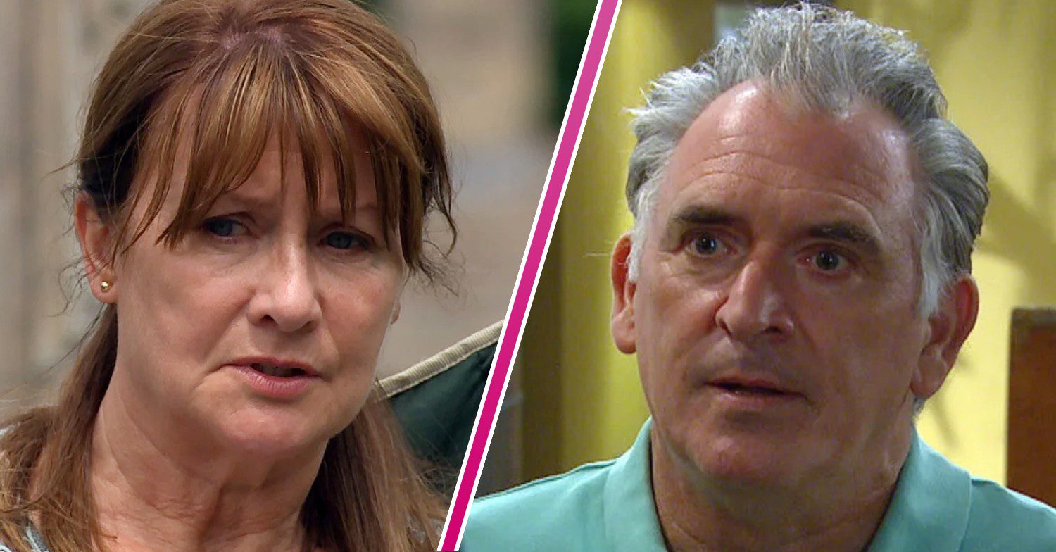 Bob looks angry on Emmerdale; Wendy upset and defensive (Credit: ITV/Composite: ED!)