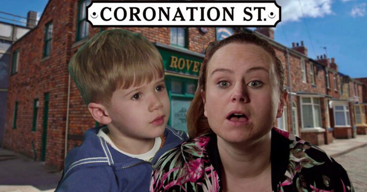 Coronation Street's Bertie, Gemma, the Coronation Street logo and background of the Rovers