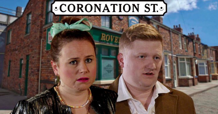 Coronation Street's Gemma, Chesney, the Coronation Street logo and background of the Rovers