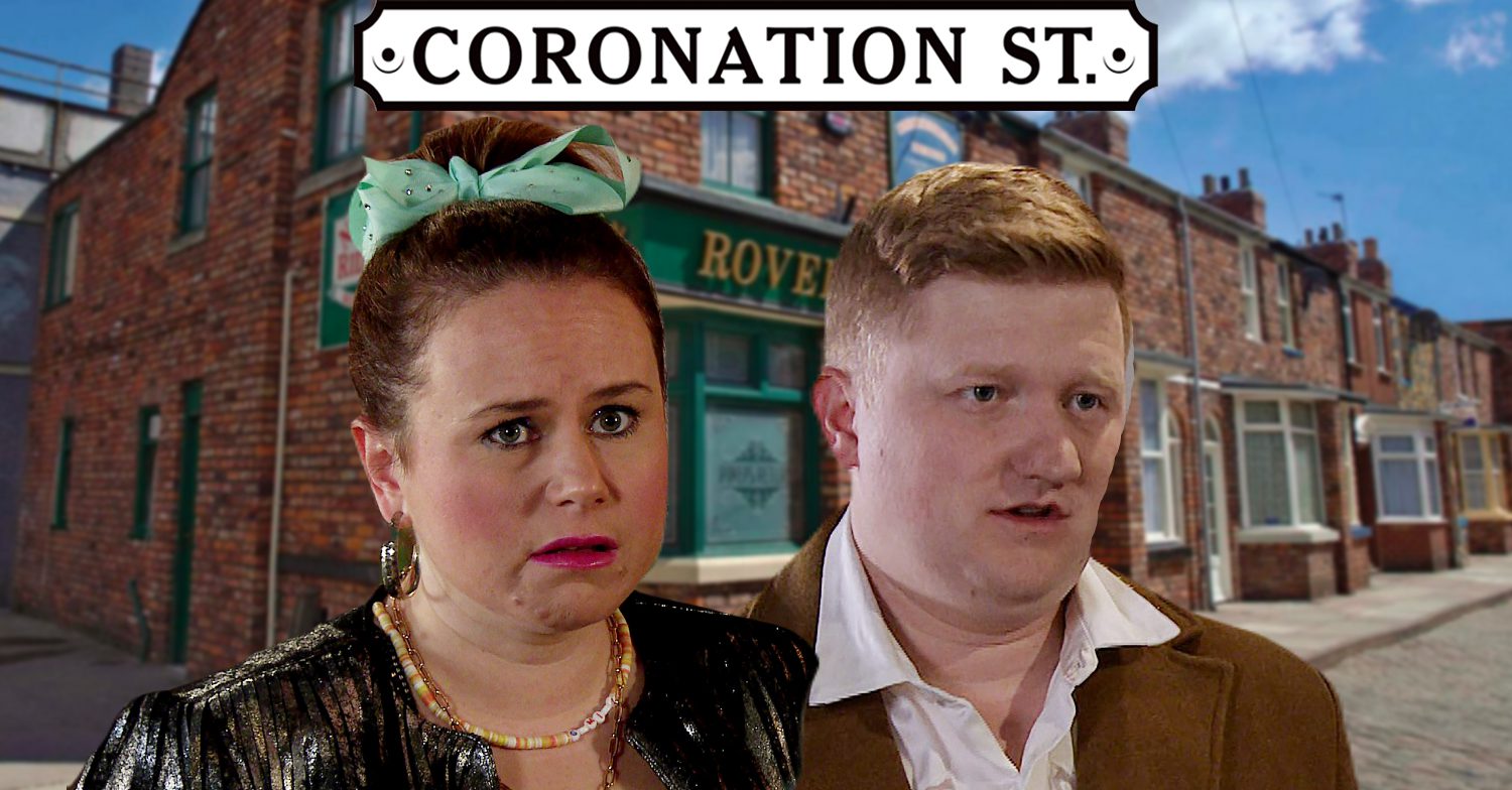 Coronation Street's Gemma, Chesney, the Coronation Street logo and background of the Rovers