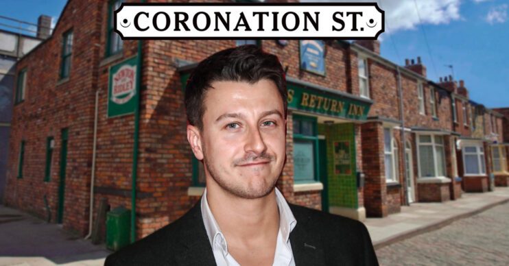 Coronation Street's Ryan Prescott, the Coronation Street logo and background of the Rovers
