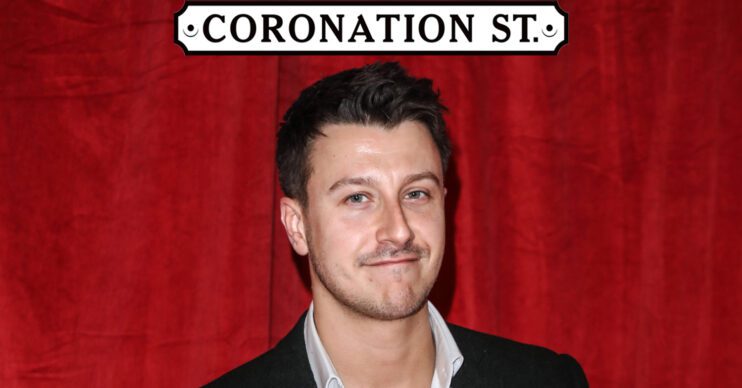 Coronation Street's Ryan Prescott is smiling, the Coronation Street logo