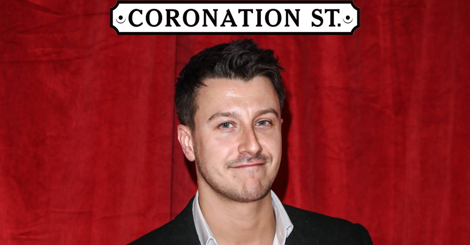 Coronation Street's Ryan Prescott is smiling, the Coronation Street logo