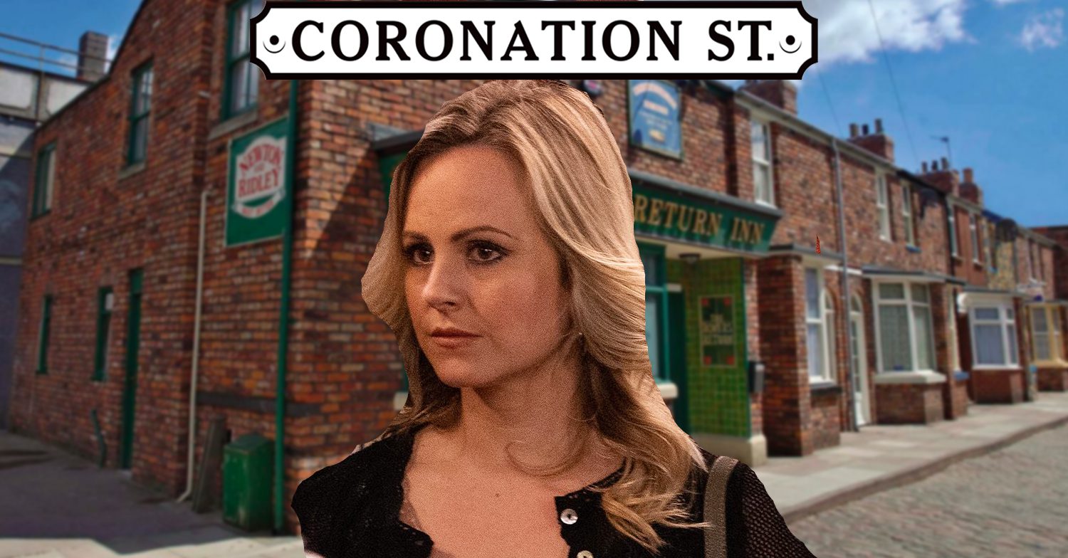 Coronation Street's Sarah, the Coronation Street logo and background of the Rovers
