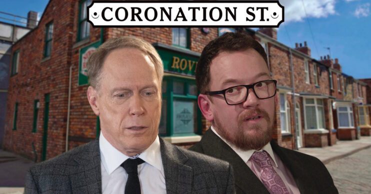 Coronation Street's Stephen, Rufus, the Coronation Street logo and background of the Rovers