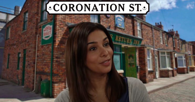 Coronation Street's Sunita, the Coronation Street logo and background of the Rovers