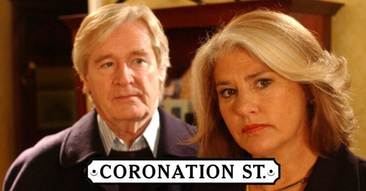 Ken Barlow and Denise Osbourne comp image with Coronation Street show logo