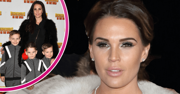 Danielle Lloyd on the red carpet and inset with three of her sons
