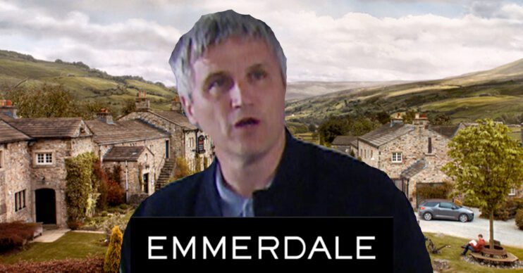 Emmerdale's Caleb, the Emmerdale logo and background of the Dales