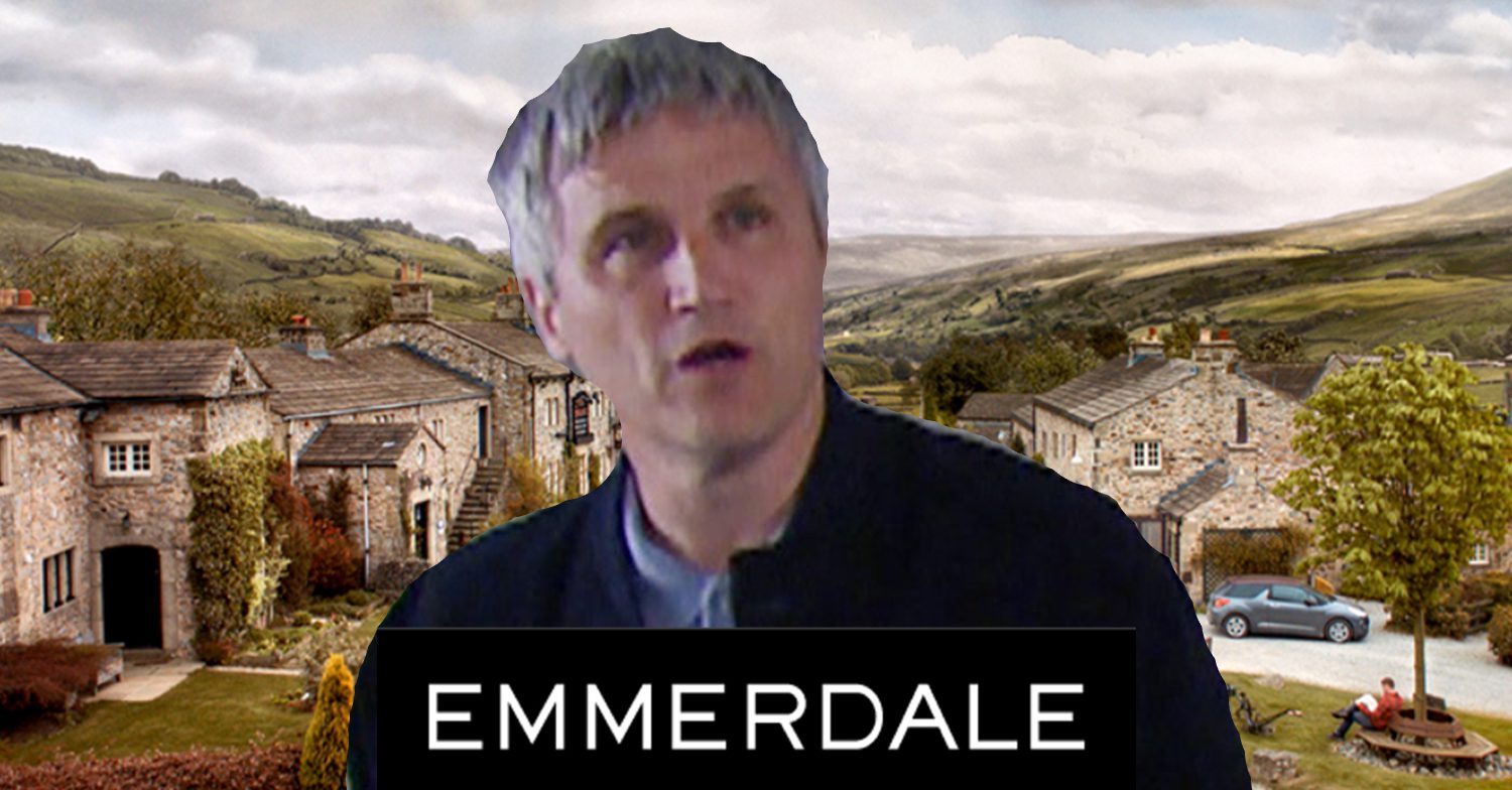 Emmerdale's Caleb, the Emmerdale logo and background of the Dales
