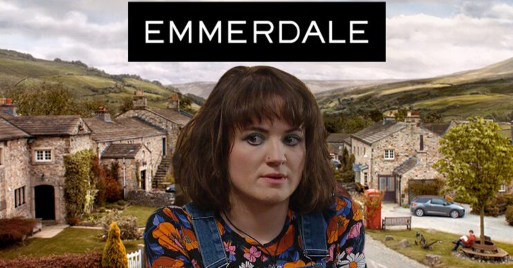 Emmerdale's Gail, the Emmerdale logo and background of the Dales