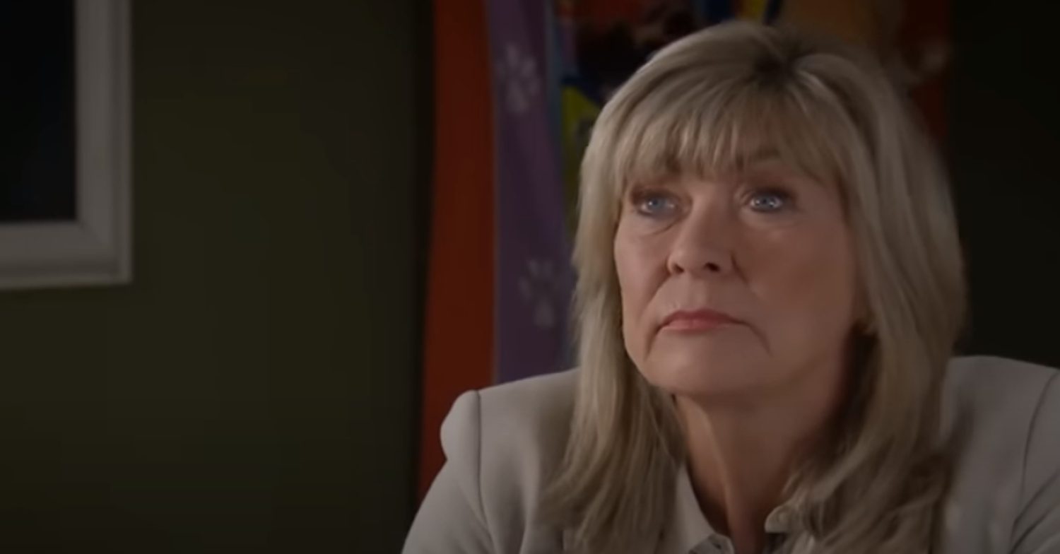 Emmerdale's Kim looks serious