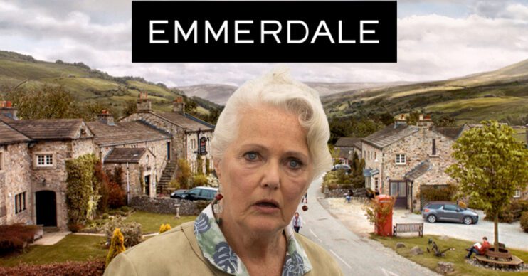 Emmerdale's Mary, the Emmerdale logo and background of the Dales
