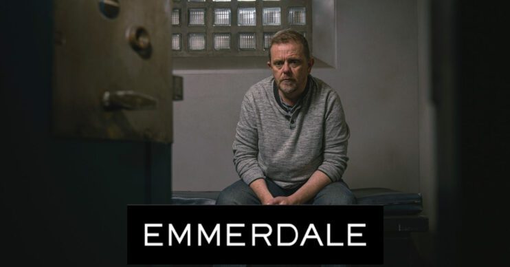 Emmerdale's Dan is in a cell and the Emmerdale logo