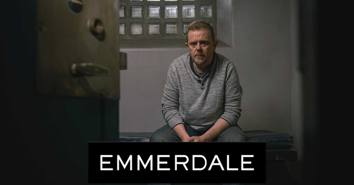 Emmerdale's Dan is in a cell and the Emmerdale logo