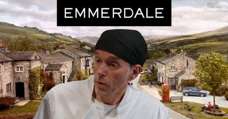 Emmerdale's Marlon, the Emmerdale logo and background of the Dales