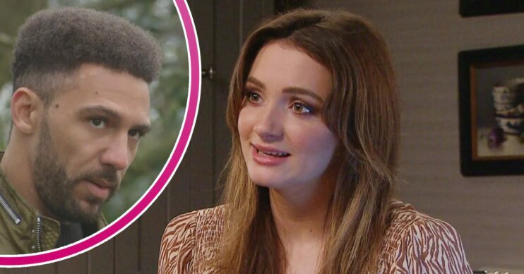 Gabby and Billy on Emmerdale; she looks flirty, inset, he looks troubled (Credit: ITV/Composite: ED!)