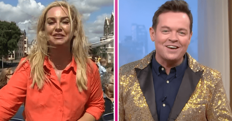 Josie Gibson in an orange shirt and Stephen Mulhern in a gold jacket