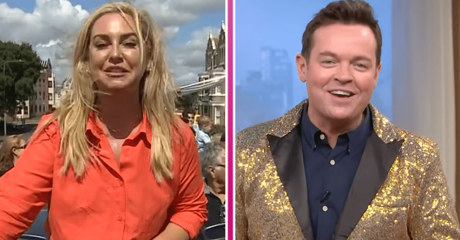 Josie Gibson in an orange shirt and Stephen Mulhern in a gold jacket