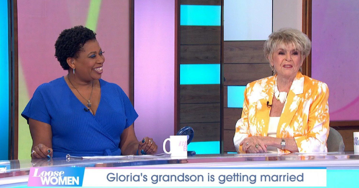 Brenda Edwards smiles as Gloria Hunniford speaks on Loose Women