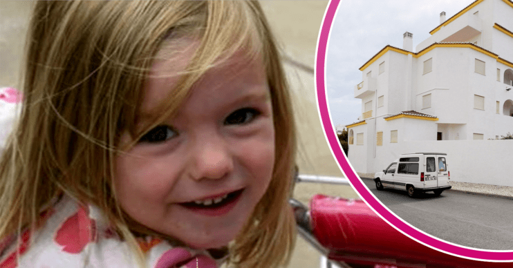 Madeleine McCann smiling and the apartment in Portugal
