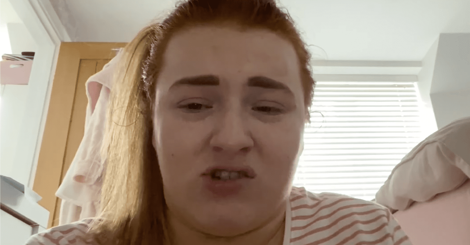 Amelia Martin looking upset talking to camera
