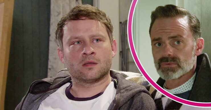 Paul looks worried on Coronation Street; inset, Billy looking upset (Credit: ITV/Composite: ED!)