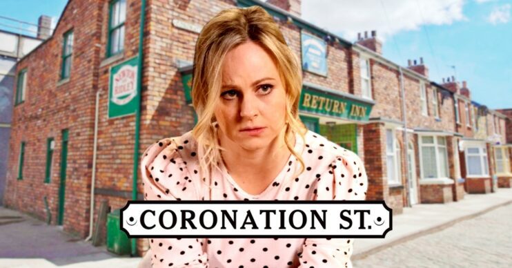 Sarah looking upset on Coronation Street against show logo and background (Credit: ITV/Composite: ED!)