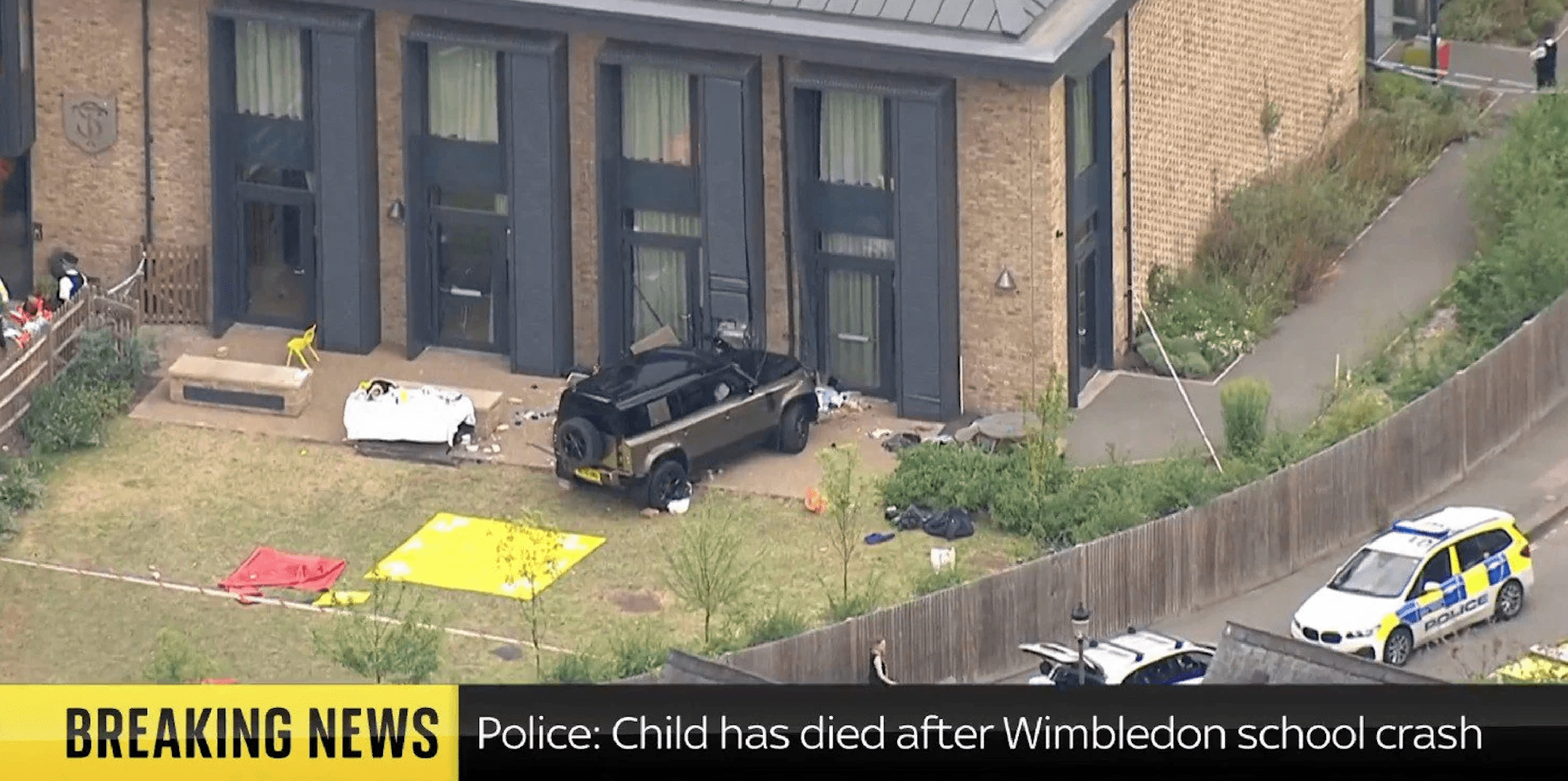 Image of a car crashed into a school in Wimbledon