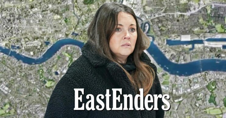 Stacey looking worried on EastEnders (Credit: BBC/Composite: ED!)
