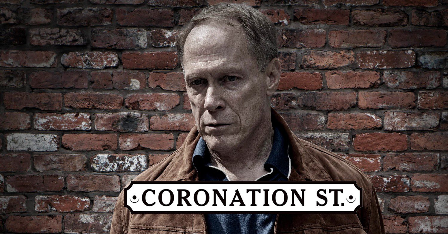Stephen looking sinister in Corrie publicity pic next to show logo (Credit: ITV/Composite: ED!)