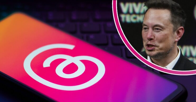 Threads logo and Elon Musk