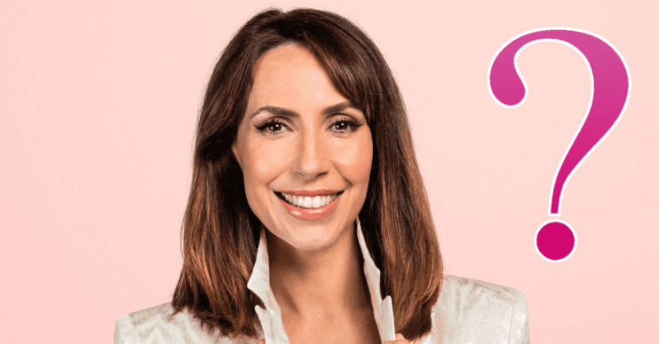 Alex Jones smiling on a pink background