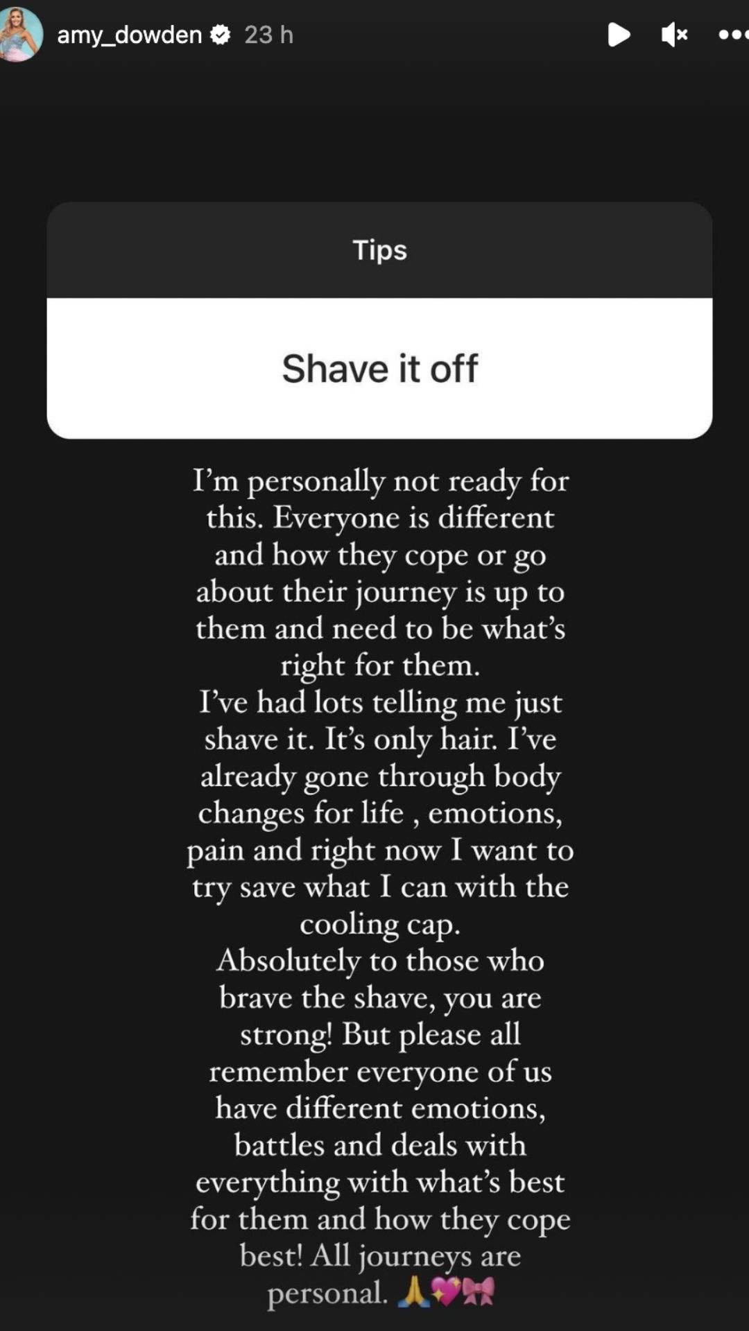 Amy Dowden wrote an answer to a fans question on her Instagram 