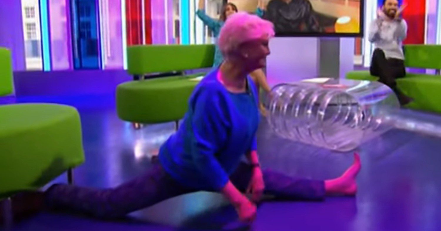 Angela Rippon doing the splits