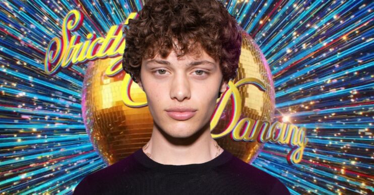 Bobby Brazier facing forward in front of Strictly logo