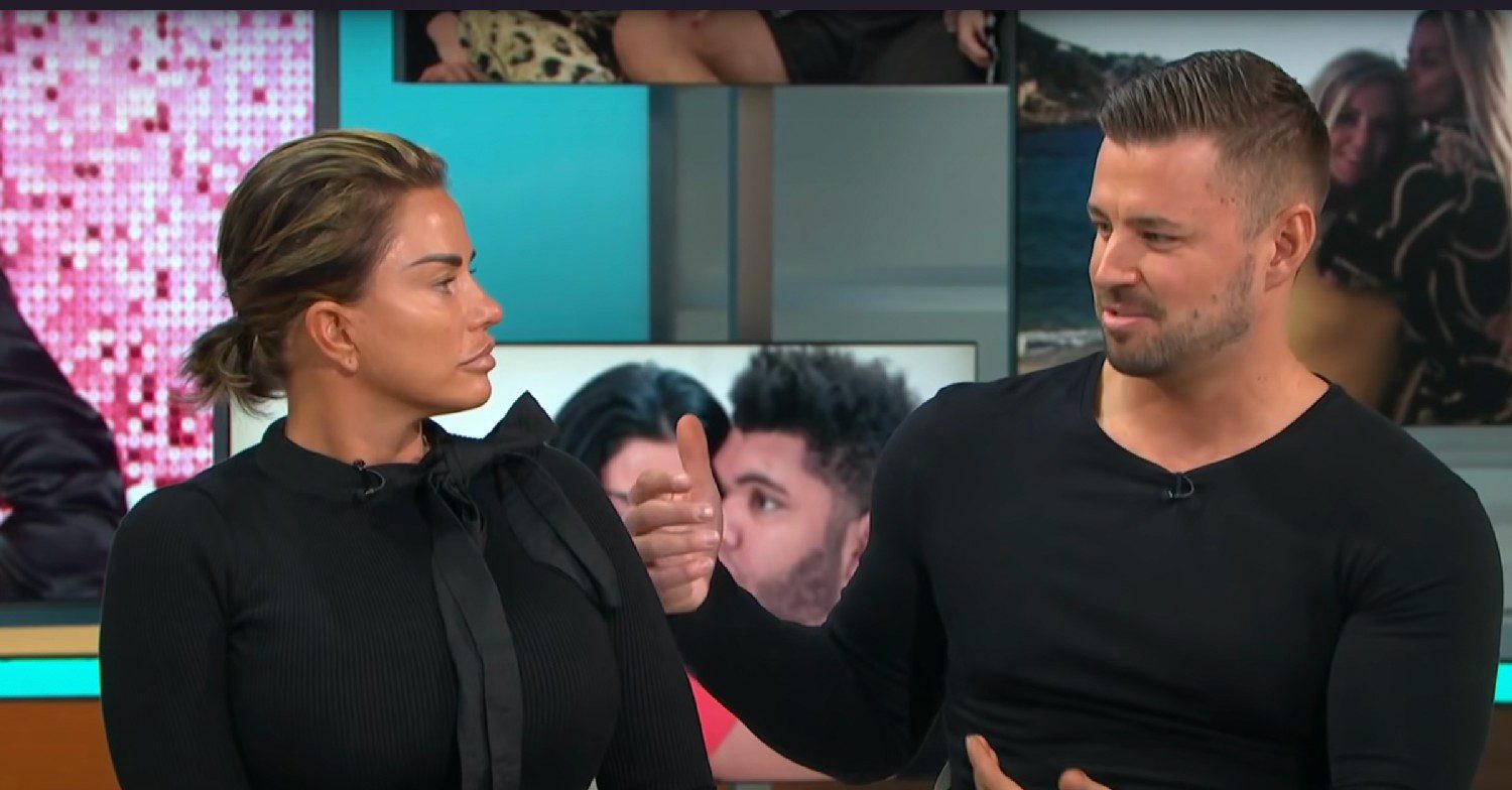 Katie Price and Carl Woods sat talking while on the TV show Good Morning Britain