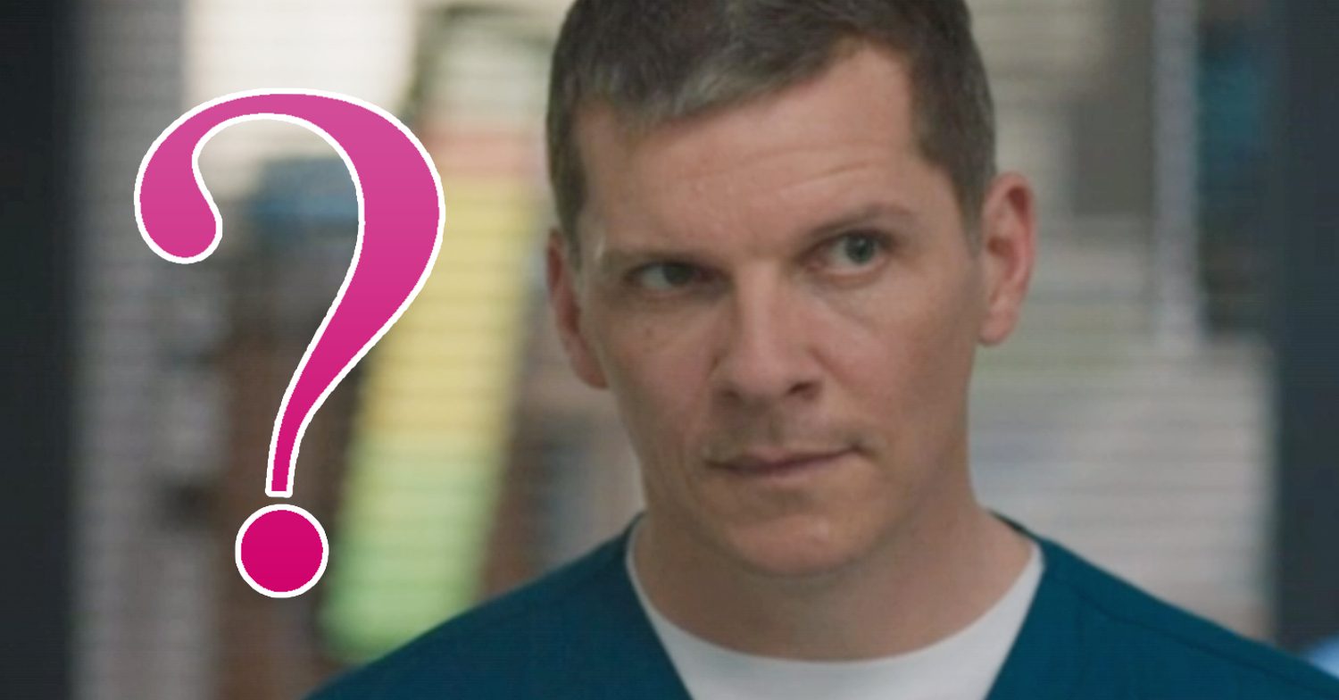 Casualty's Max with a pink question mark next to him