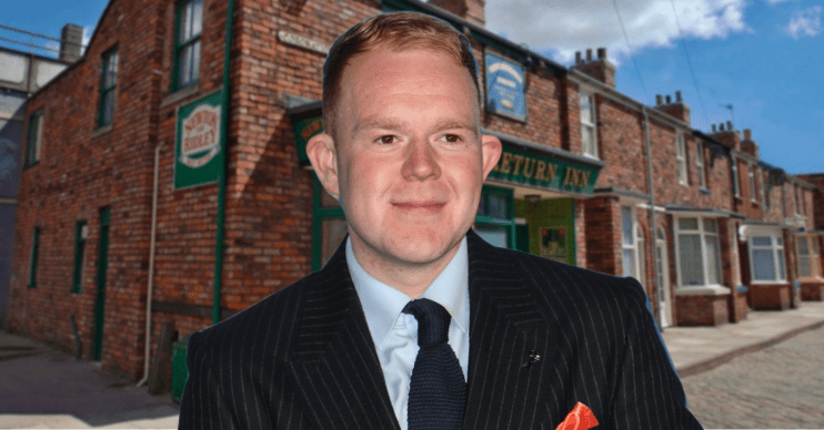 Coronation Street star Colson Smith cut out on the Corrie background comp image